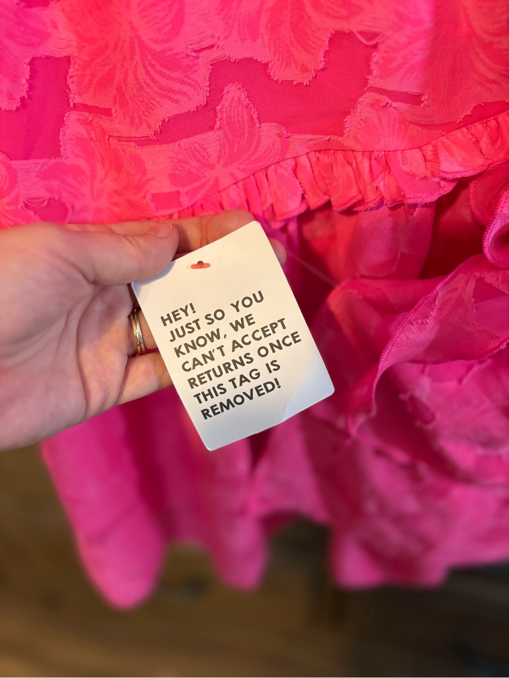 ASOS DESIGN Hot Pink Floral Jacquard Wrap Mini Dress Ruffle Tie Waist NWT - Picture 5 of 6